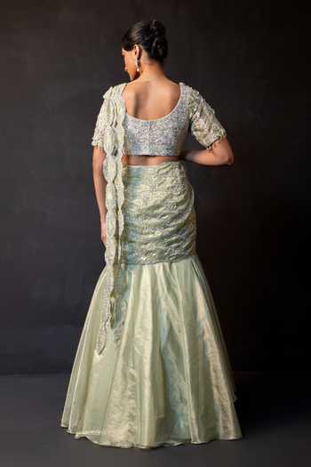 Smriti By Anju Agarwal Fern Aura Pre-Draped Ruffle Saree With Blouse