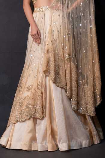 Smriti By Anju Agarwal Gold Organza, Satin, Sheen Empress Layered Lehenga With Drape Attached Blouse Online at Aza Fashions Smriti By Anju Agarwal_Gold Organza, Satin, Sheen Empress Layered Lehenga With Drape Attached Blouse _Online_at_Aza_Fashions