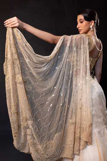 Buy Smriti By Anju Agarwal Gold Organza, Satin, Sheen Empress Layered Lehenga With Drape Attached Blouse Online at Aza Fashions Buy_Smriti By Anju Agarwal_Gold Organza, Satin, Sheen Empress Layered Lehenga With Drape Attached Blouse _Online_at_Aza_Fashions
