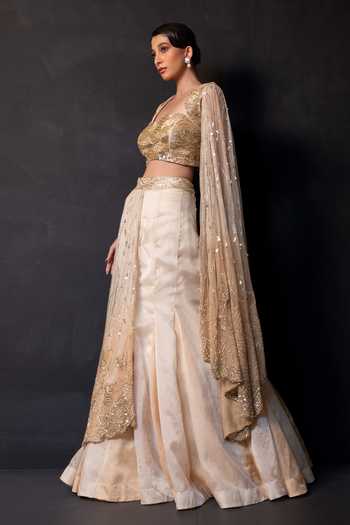 Smriti By Anju Agarwal Sheen Empress Layered Lehenga With Drape Attached Blouse