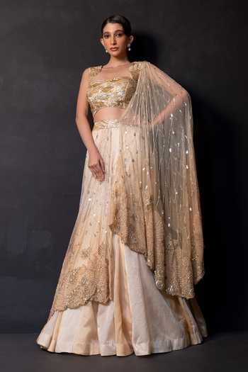 Smriti By Anju Agarwal Sheen Empress Layered Lehenga With Drape Attached Blouse