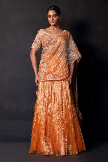 Smriti By Anju Agarwal Orange Organza, Tissue Scoop Glowing Zest Drape Attached Lehenga With Blouse Online at Aza Fashions Smriti By Anju Agarwal_Orange Organza, Tissue Scoop Glowing Zest Drape Attached Lehenga With Blouse _Online_at_Aza_Fashions
