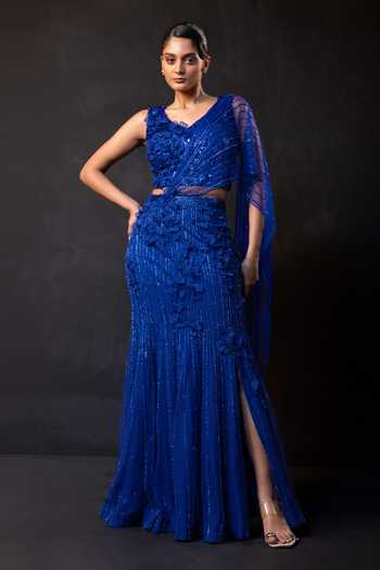 Smriti By Anju Agarwal Midnight Bloom Embellished Pre-Draped Saree Set 