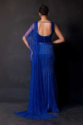 Smriti By Anju Agarwal Midnight Bloom Embellished Pre-Draped Saree Set 