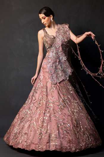 Smriti By Anju Agarwal Rosewood Reverie Drape Attached Lehenga With Blouse