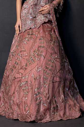 Smriti By Anju Agarwal_Pink Organza, Satin Rosewood Reverie Drape Attached Lehenga With Blouse _at_Aza_Fashions