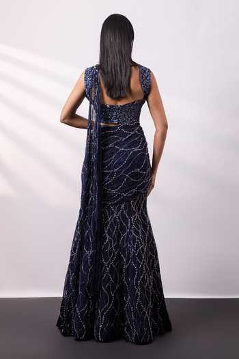 Smriti By Anju Agarwal Lunar Noir Embellished Pre-Draped Saree Set 