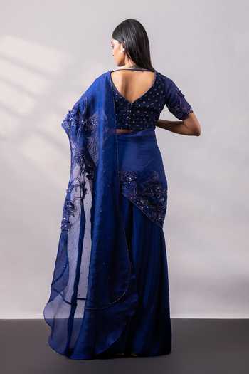 Smriti By Anju Agarwal Nightfall Embroidered Pre-Draped Saree Set