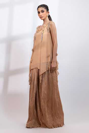 Smriti By Anju Agarwal Beige Chinon Scoop Neck Sand Drift Embroidered Top And Pant Set Online at Aza Fashions Smriti By Anju Agarwal_Beige Chinon Scoop Neck Sand Drift Embroidered Top And Pant Set _Online_at_Aza_Fashions