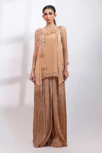 Buy Smriti By Anju Agarwal Beige Chinon Scoop Neck Sand Drift Embroidered Top And Pant Set Online at Aza Fashions Buy_Smriti By Anju Agarwal_Beige Chinon Scoop Neck Sand Drift Embroidered Top And Pant Set _Online_at_Aza_Fashions