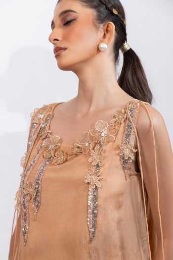 Shop Smriti By Anju Agarwal Beige Chinon Scoop Neck Sand Drift Embroidered Top And Pant Set Online at Aza Fashions Shop_Smriti By Anju Agarwal_Beige Chinon Scoop Neck Sand Drift Embroidered Top And Pant Set _Online_at_Aza_Fashions