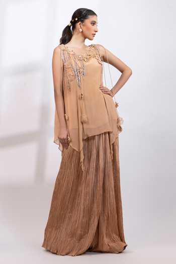 Smriti By Anju Agarwal Sand Drift Embroidered Top & Pant Set