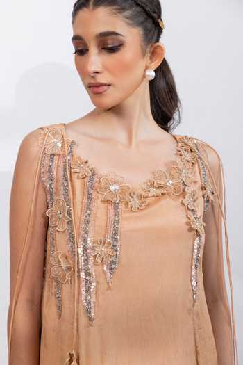 Smriti By Anju Agarwal Beige Chinon Scoop Neck Sand Drift Embroidered Top And Pant Set at Aza Fashions Smriti By Anju Agarwal_Beige Chinon Scoop Neck Sand Drift Embroidered Top And Pant Set _at_Aza_Fashions