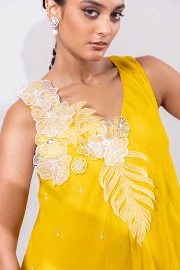 Buy Smriti By Anju Agarwal Mustard Silk, Chinon Asymmetric Neck Marigold Drift Top And Pant Set Buy_Smriti By Anju Agarwal_Mustard Silk, Chinon Asymmetric Neck Marigold Drift Top And Pant Set