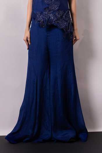 Buy Smriti By Anju Agarwal Sapphire Silk, Chinon Halter Neck, Indigo Lustre Embellished Top With Pant Online at Aza Fashions Buy_Smriti By Anju Agarwal_Sapphire Silk, Chinon Halter Neck, Indigo Lustre Embellished Top With Pant _Online_at_Aza_Fashions