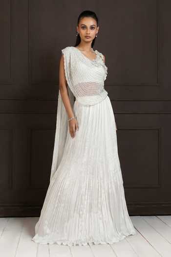 Smriti By Anju Agarwal Ivory Petalia Beaded Blouse With Lehenga 