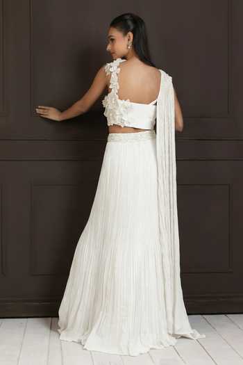 Smriti By Anju Agarwal Ivory Petalia Beaded Blouse With Lehenga 