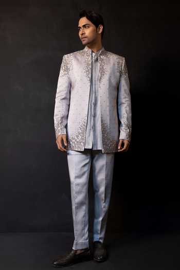 Smriti By Anju Agarwal Silver Line Embroidered Kurta & Pant Set 