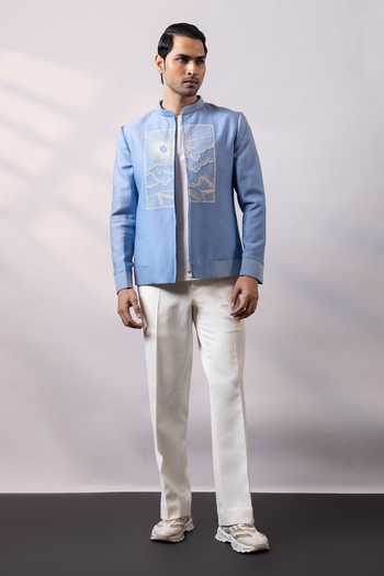 Smriti By Anju Agarwal Sky Emblem Bomber Jacket & Pant Set