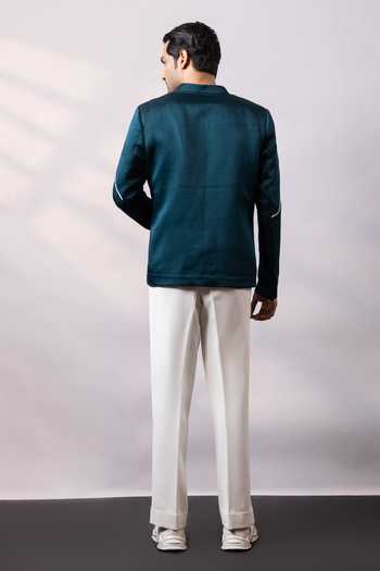 Smriti By Anju Agarwal Teal Vein Embroidered Jacket & Pant Set
