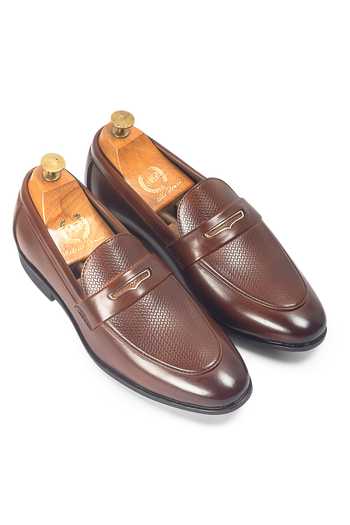 Domani Brown Bellagio Textured Slip-on Penny Shoes Online at Aza Fashions Domani_Brown Bellagio Textured Slip-on Penny Shoes _Online_at_Aza_Fashions
