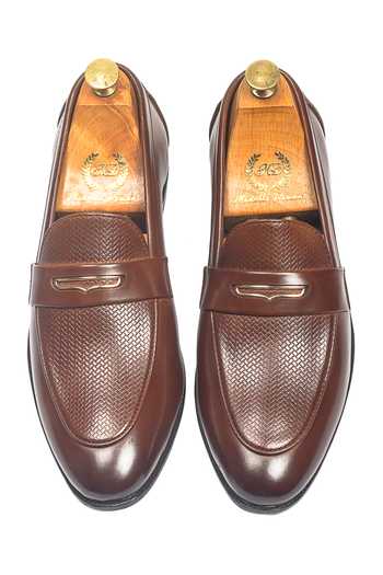 Shop Domani Brown Bellagio Textured Slip-on Penny Shoes Online at Aza Fashions Shop_Domani_Brown Bellagio Textured Slip-on Penny Shoes _Online_at_Aza_Fashions