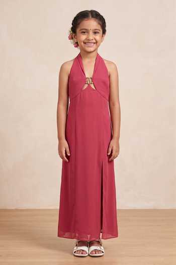 Rirasa Solid Halter Neck Dress For Kids