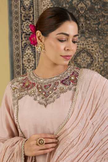 BAIDEHI Beige Silk, Crepe Round Neck, Yes Embellished Kurta Sharara Set Online at Aza Fashions BAIDEHI_Beige Silk, Crepe Round Neck, Yes Embellished Kurta Sharara Set _Online_at_Aza_Fashions