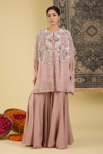 BAIDEHI Floral Embroidered Cape Palazzo Set 