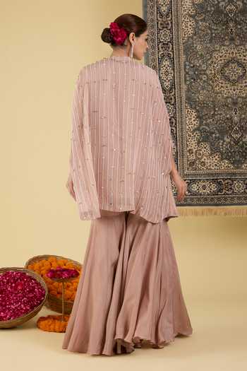 BAIDEHI Floral Embroidered Cape Palazzo Set 