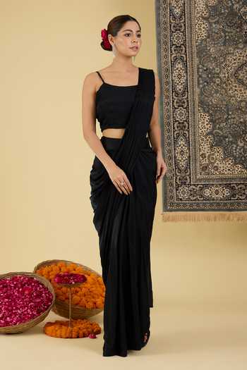 Buy BAIDEHI Black Georgette, Chinon Mandarin Sequin Embroidered Cape And Pre-draped Saree Set Online at Aza Fashions Buy_BAIDEHI_Black Georgette, Chinon Mandarin Sequin Embroidered Cape And Pre-draped Saree Set _Online_at_Aza_Fashions
