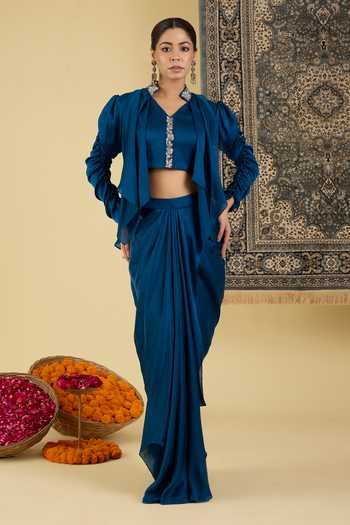 BAIDEHI Draped Italian Satin Skirt & Top Set 