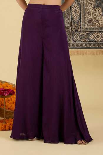 BAIDEHI Wine Organza, Georgette, Chinon V-neck Sequin Embroidered Cape Palazzo Set Online at Aza Fashions BAIDEHI_Wine Organza, Georgette, Chinon V-neck Sequin Embroidered Cape Palazzo Set _Online_at_Aza_Fashions