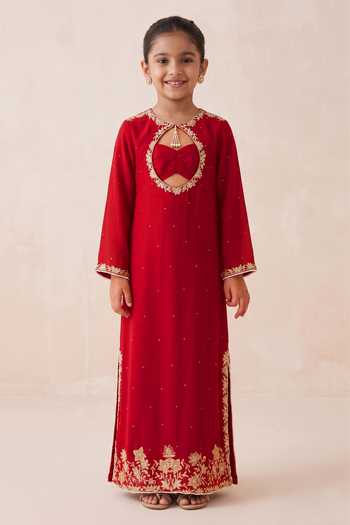 Seema Thukral Beero Mirror Neckline Embroidered Kurta With Bralette For Kids