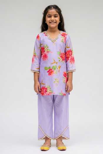 Chrkha Floral Printed Tunic & Pant Set For Kids