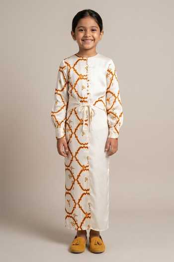 Amrood Floral Jaal Slit Dress With Inner For Kids