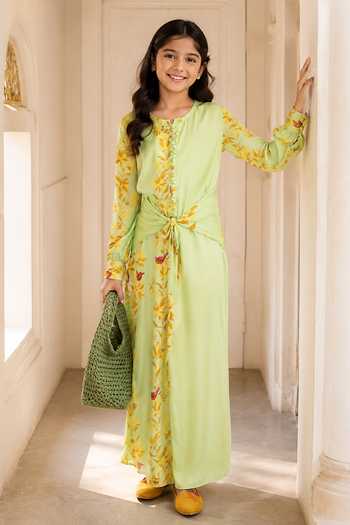 Amrood Floral & Bird Pattern Maxi Dress For Kids