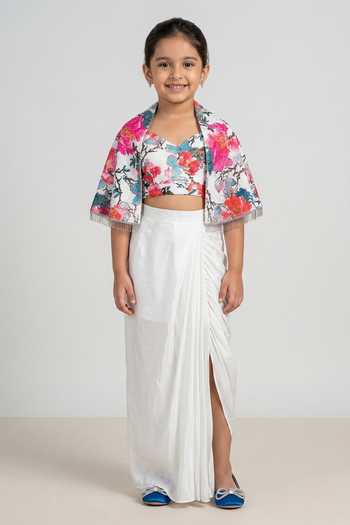 Redpine Designs Floral Sequin Bustier Cape Skirt Set For Kids