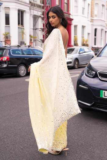 Seema Gujral Ombre Lemon Mirror Work Saree With Blouse 