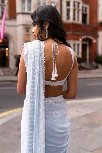 Buy Seema Gujral Blue Georgette, Silk Sweetheart Neck Ombre Sequin Saree With Blouse Online at Aza Fashions Buy_Seema Gujral_Blue Georgette, Silk Sweetheart Neck Ombre Sequin Saree With Blouse _Online_at_Aza_Fashions