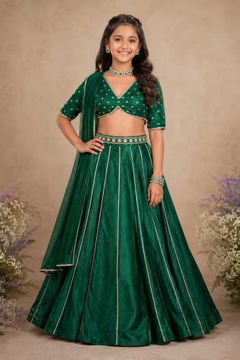 Redpine Designs Chanderi Hand Embroidered Lehenga Set For Kids
