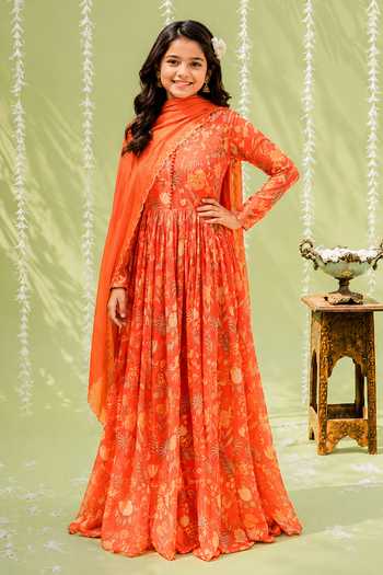 Redpine Designs Floral Hand Embroidered Anarkali Set For Kids