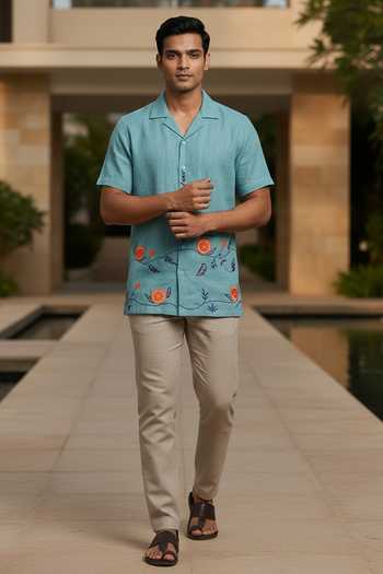 Hilo Design Coastline Embroidered Linen Shirt 