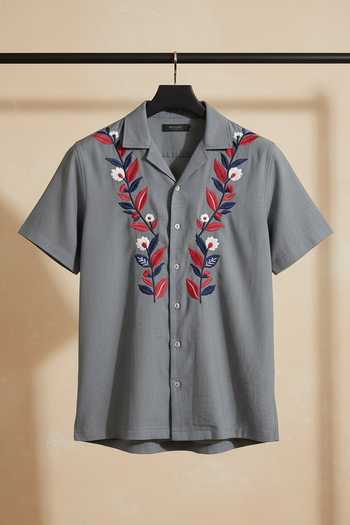 Hilo Design Sunduo Dual Floral Embroidered Cotton Shirt
