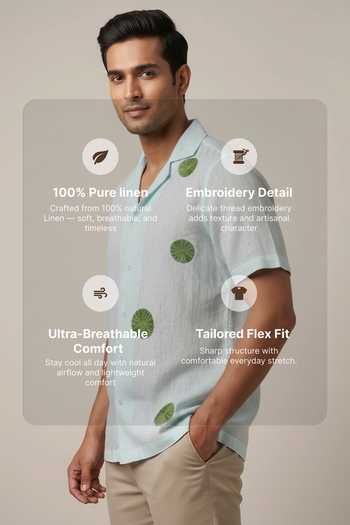 Hilo Design Blue Linen Celeste Embroidered Shirt Online at Aza Fashions Hilo Design_Blue Linen Celeste Embroidered Shirt _Online_at_Aza_Fashions