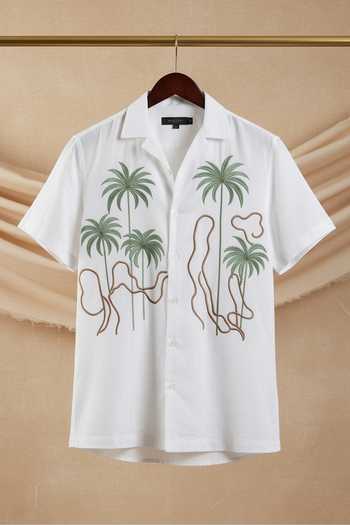 Hilo Design Tansira Palm Embroidered Linen Shirt 
