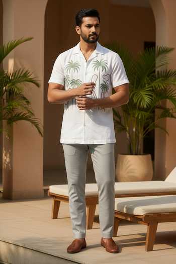 Hilo Design Tansira Palm Embroidered Linen Shirt 