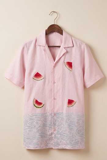 Hilo Design Watermelon Embroidered Linen Shirt 