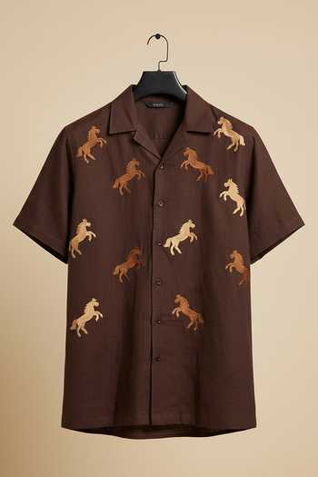 Hilo Design Galloping Horse Embroidered Cotton Shirt 