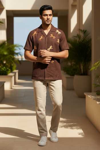 Hilo Design Galloping Horse Embroidered Cotton Shirt 